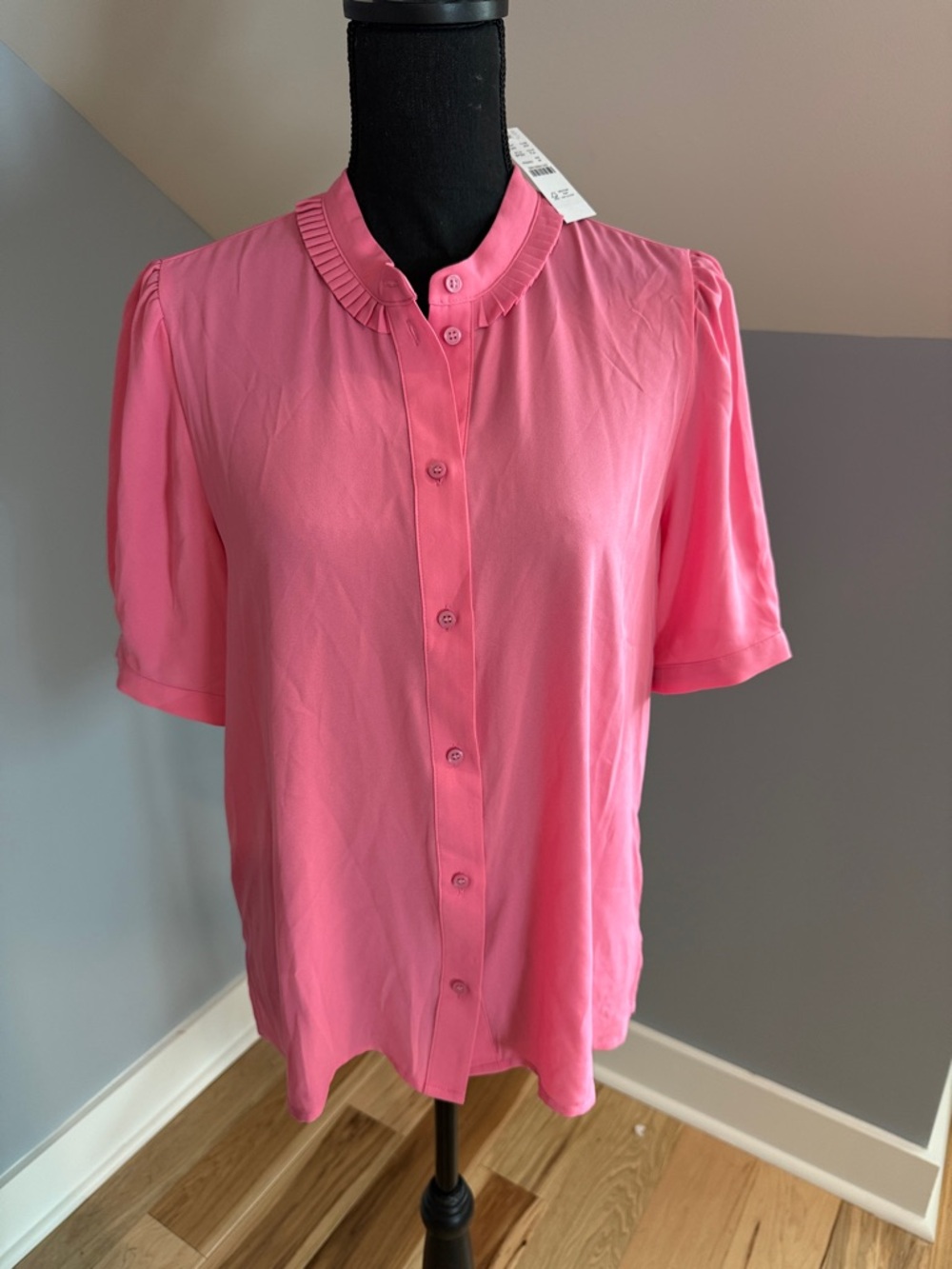 Womens Pink Button-Front Short Sleeve Blouse